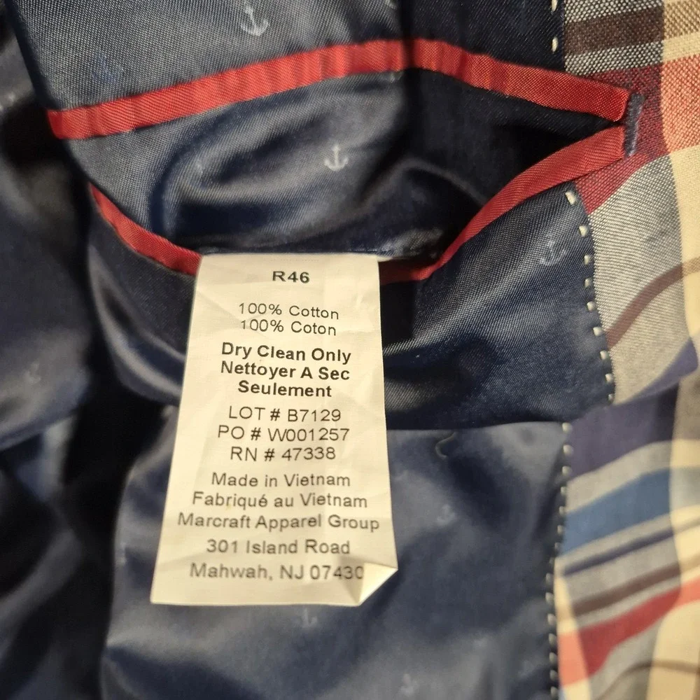 Tommy Hilfiger Mens Plaid 100% Cotton Multi-color 2 Btn Blazer Sport Coat 46R - Picture 10 of 10